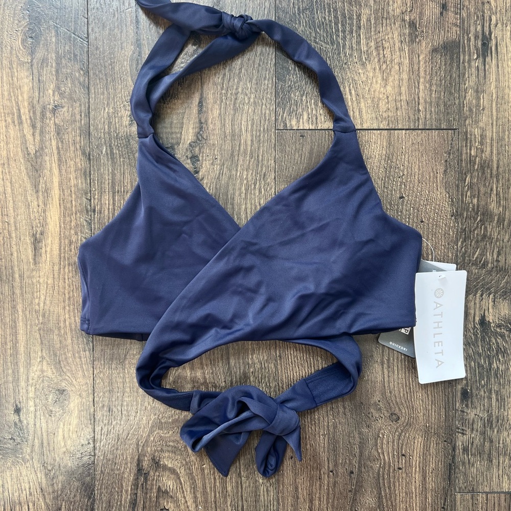 Athleta Navy Halter Wrap Bikini Top